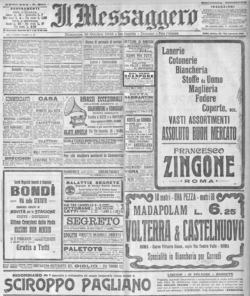 Ristorante Scarpone annuncio Messaggero 1900